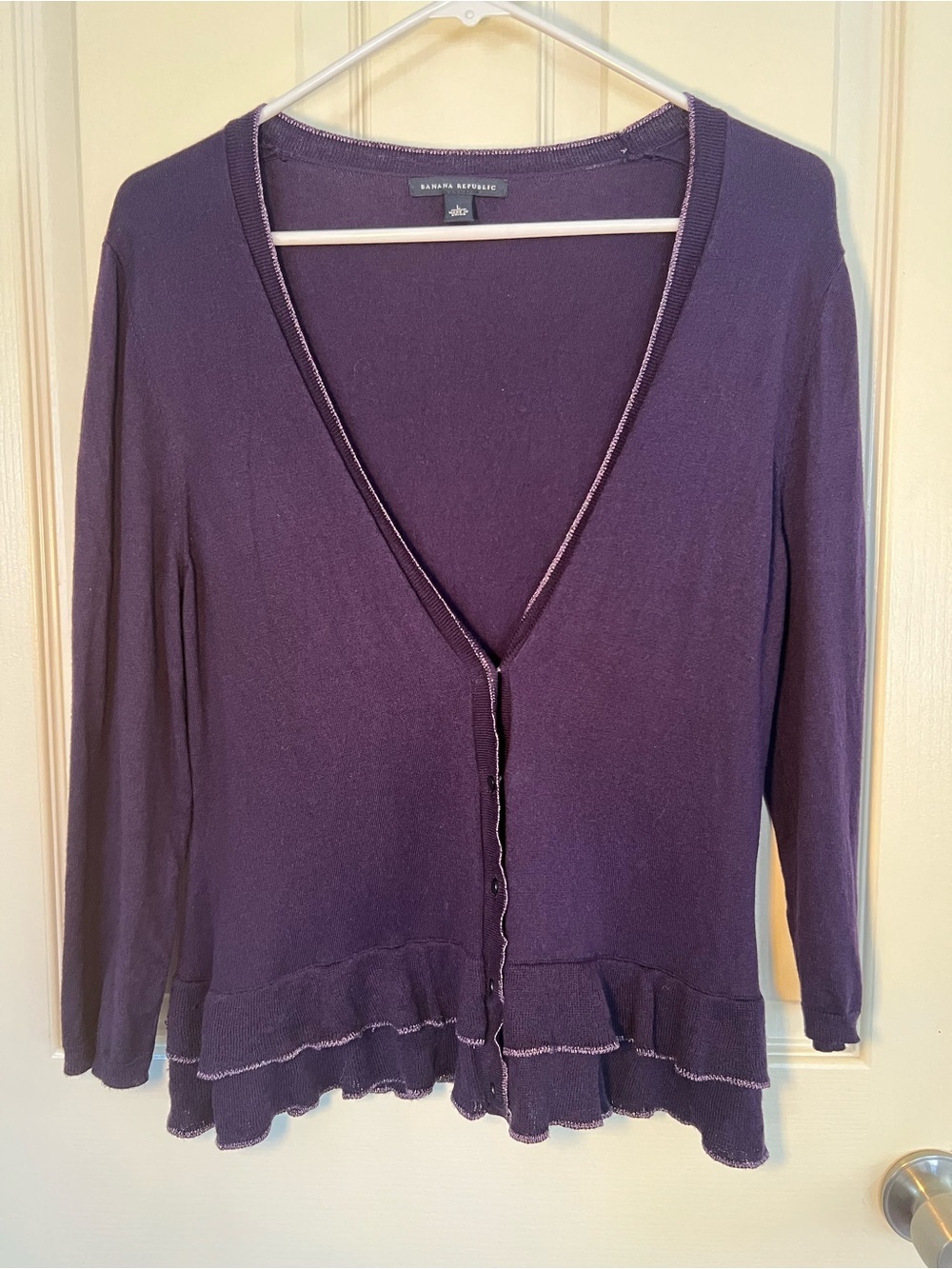 Banana Republic Purple Ruffle Hem Cardigan Cotton Modal Silk Button Front